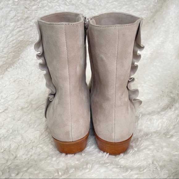 Joie Suede Ruffle Ankle Bootie NWOT 36.5 Pale Grey - Picture 5 of 16